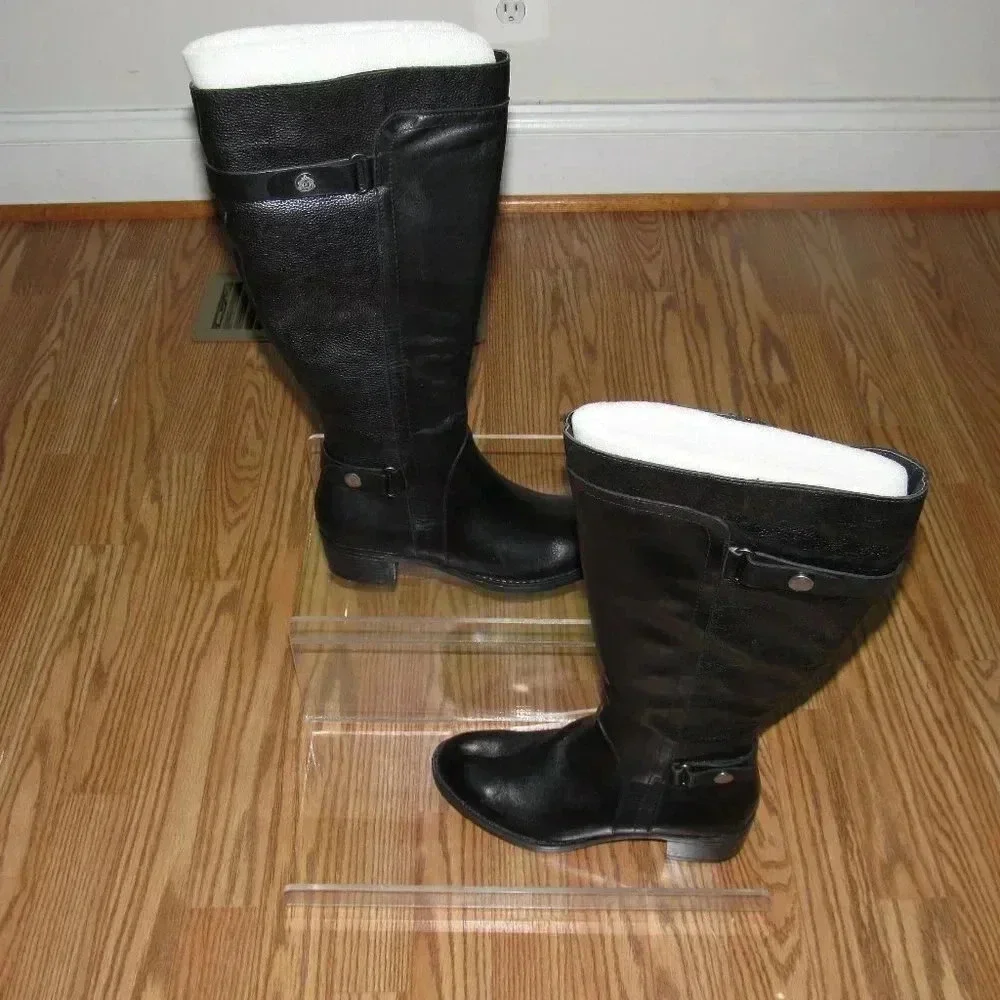 FRANCO SARTO Leather Black Wide Calf Riding Boots - Picture 1 of 4